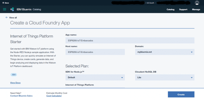 Criando uma aplicação (Internet of Things Platform Starter) no Bluemix