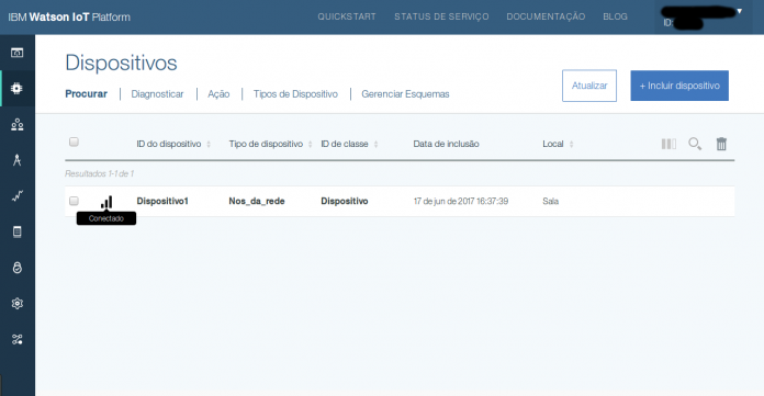 Status de conexão do dispositivo.