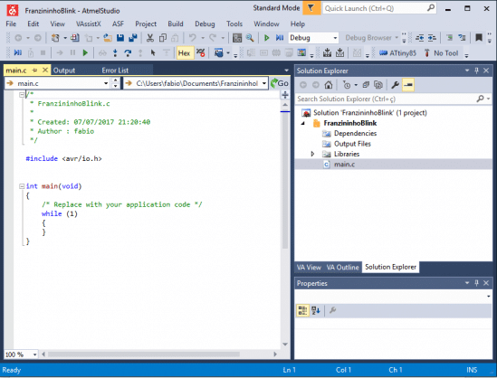 Projeto criado no Atmel Studio
