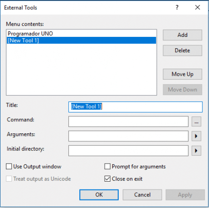 Configurando uma nova ferramenta