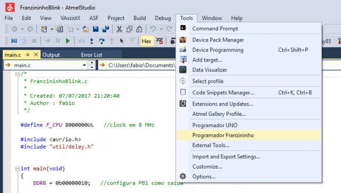 Iniciando o avrdude para programação
