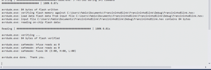 Resultado da programação com avrdude