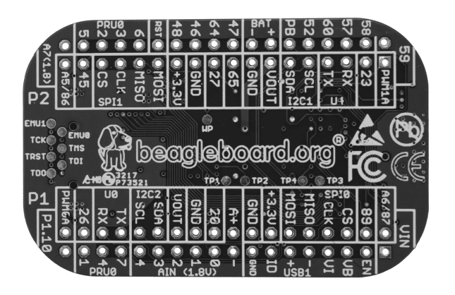 Vista de baixo da Pocketbeagle