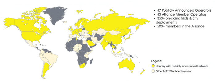 Adoção da rede LoRa ao redor do mundo.