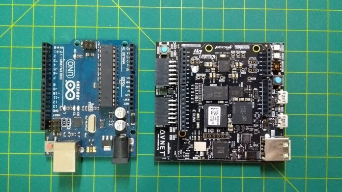 Avnet MiniZed lado a lado com Arduino UNO R3