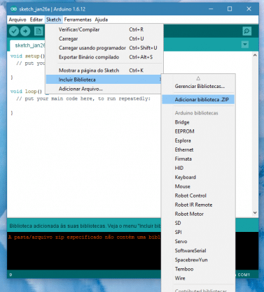 Instalação das bibliotecas para uso da PQDB Mini na IDE Arduino