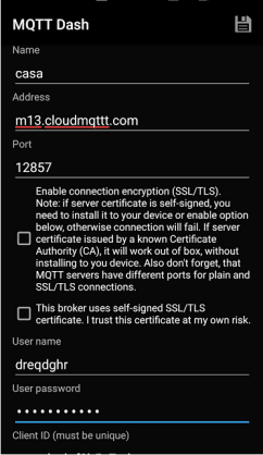 Configurando a conexão no MQTT DASH