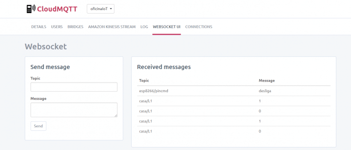 Verificando as mensagens recebidas do MQTT DASH no CloudMQTT