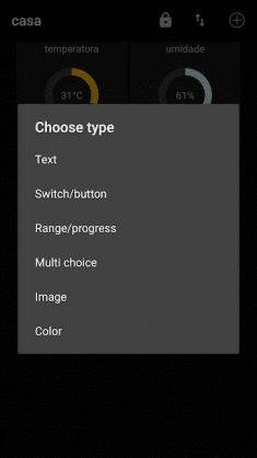 Adicionando um novo elemento ao dashboard do MQTT Dash