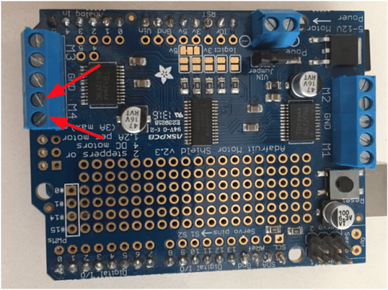 Conectores do bloco de terminal do Adafruit Motor Shield