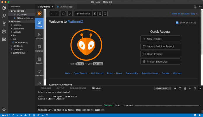 Abrindo a IDE para programação do Arduino UNO e Adafruit Motorshield