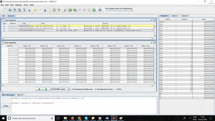 Executando o código assembly MIPS no MARS
