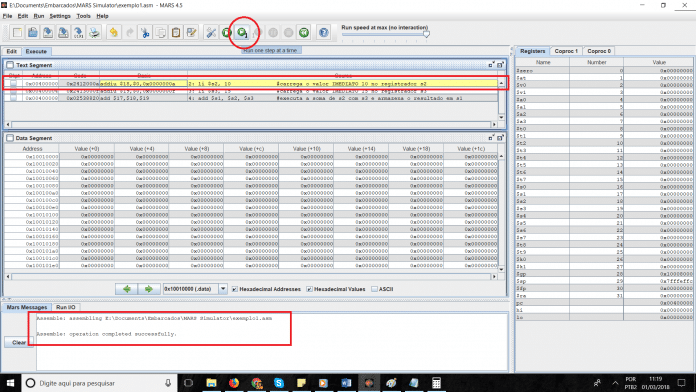 Botão de execução passo a passo (linha a linha)