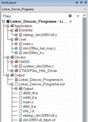 Árvore do projeto no IAR.