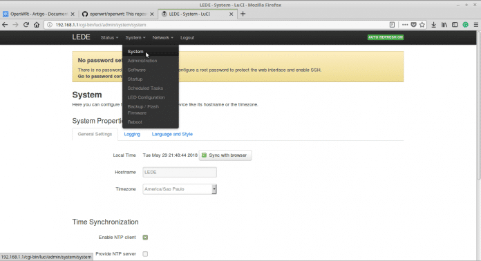 Configuração do idioma no OpenWrt.