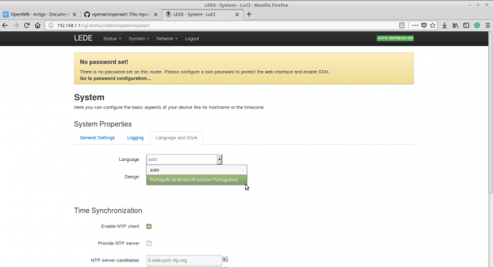 Configuração do idioma Português BR no OpenWrt.