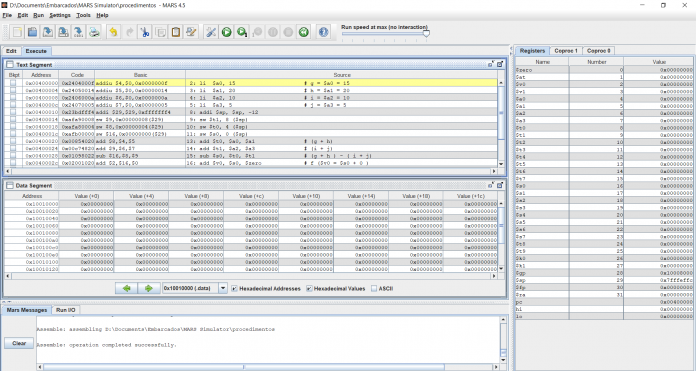 Compilando Funções e Procedimentos no MIPS - Procedimentos no Mars 1