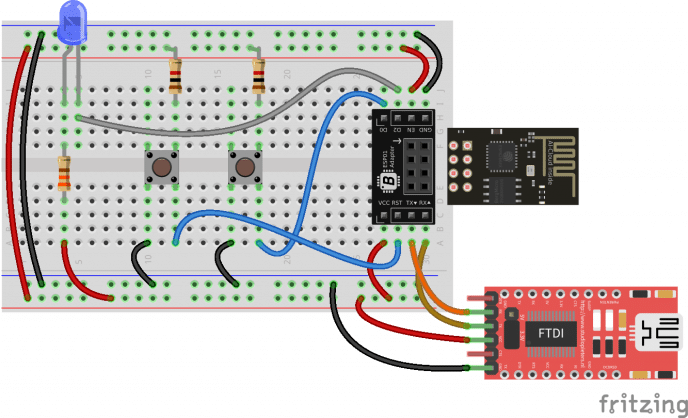 Circuito gravador para ESP8266 com push buttons.