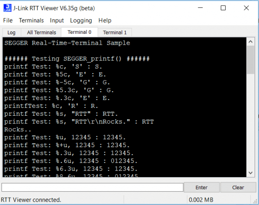 Recebendo os dados via RTT no terminal 0