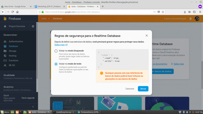 Tela de regras do banco de dados.