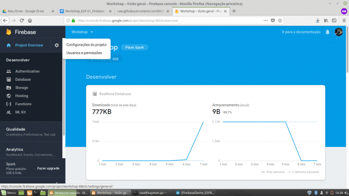 Tela inicial do Projeto no Firebase.