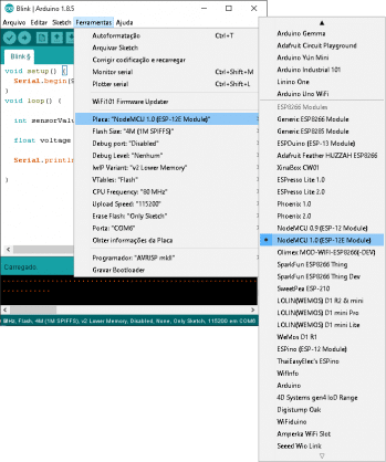 Menu de placas pós instalação.