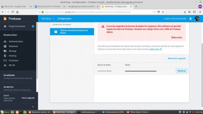 Página Chaves criptográficas do banco de dados.