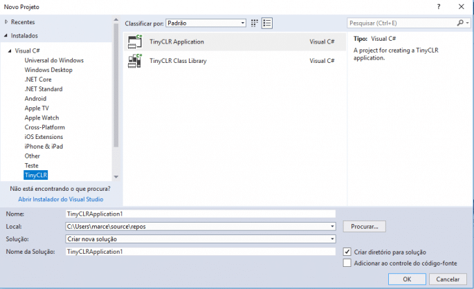 Novo Projeto TinyCLR.