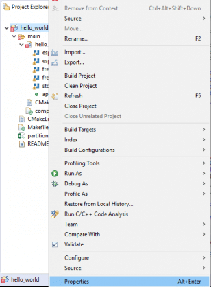 Acessando menu de configuração do projeto