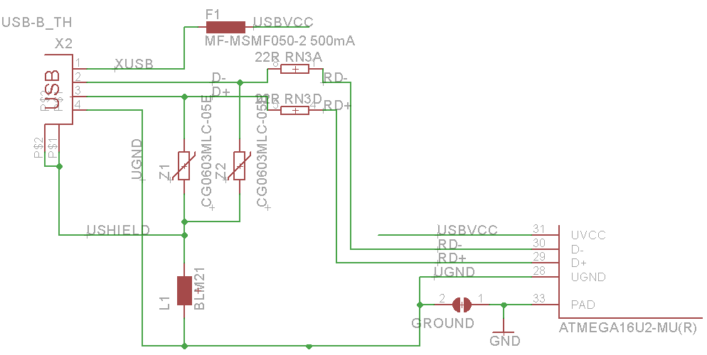 Circuito de proteção da USB da placa Arduino UNO