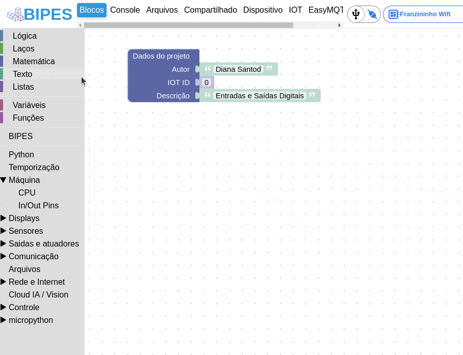 Entradas e saídas digitais da Franzininho WiFi