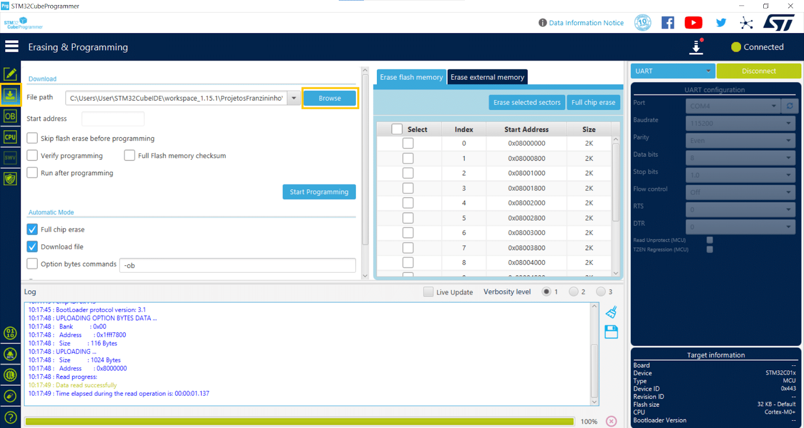 Como gravar Franzininho C0 usando o STM32CubeProgrammer